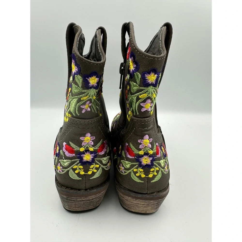 Betseyville Reece Floral Embroidered Cowboy Boots Youth Girls Sz 3 Stone Vibrant